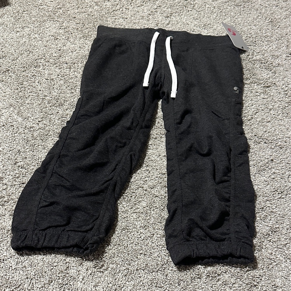 Soffe Drawstring Ruched Capri Sweatpants-Dark Gray